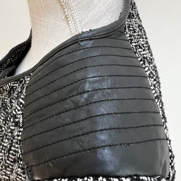 Forever 21 Black and White Wool-Blend  Herringbone Moto Jacket with Faux Leather - Picture 8 of 16